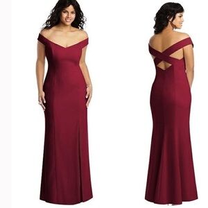NWT Dessy Collection Crepe Off-the-Shoulder Criss Cross Back Trumpet Gown #3012